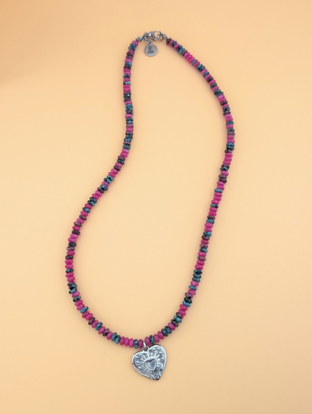 NWT Ruby Zoisite Beaded Necklace Silver Heart Charm Boho